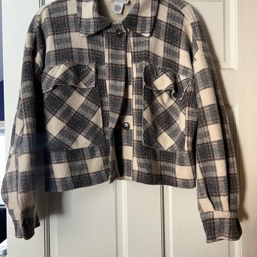 Plaid cropped sweater jacket
